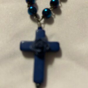Blue Beaded Cross Bracelet